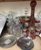 Assorted glass decanters,