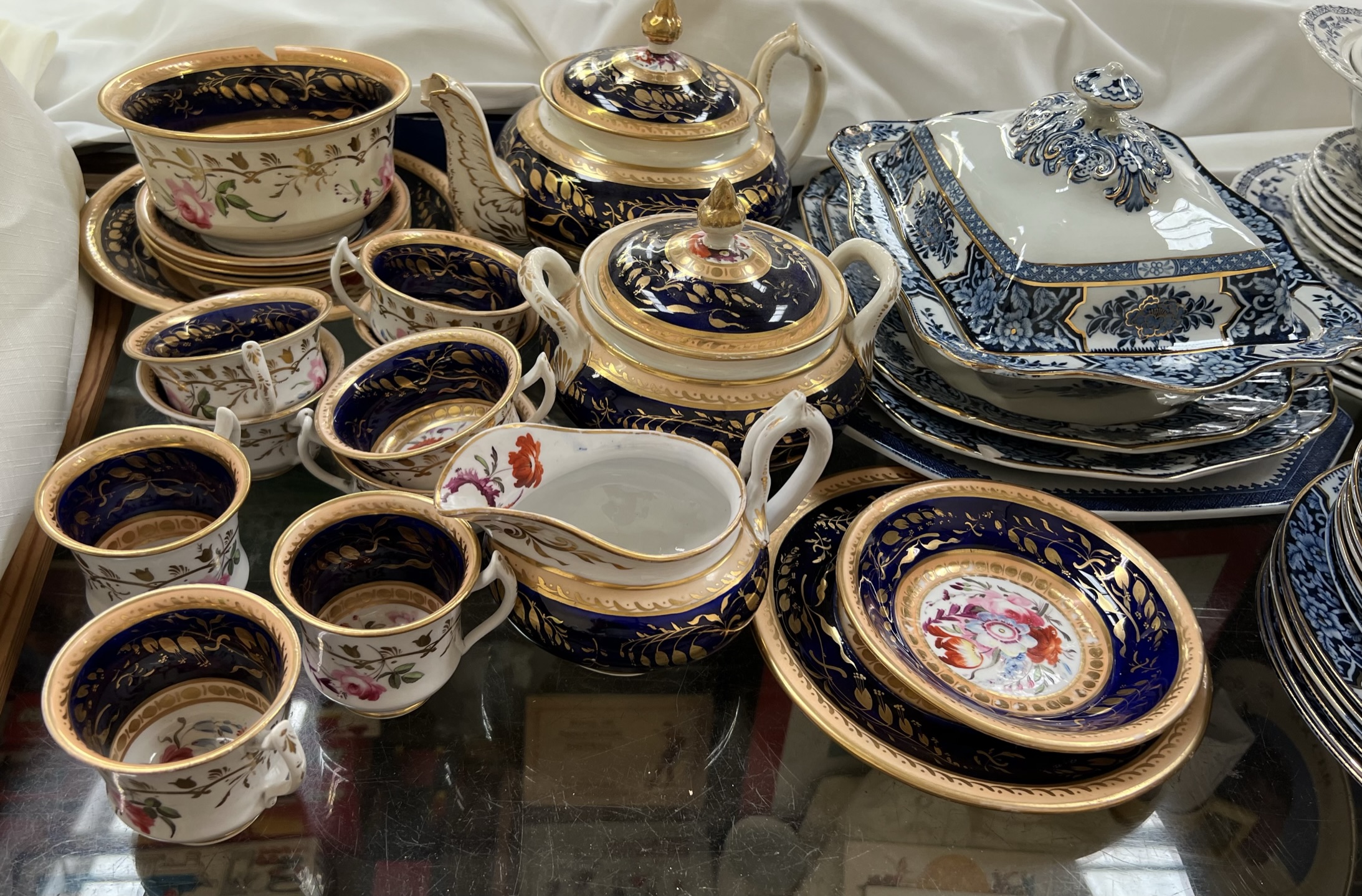 A 19th century pottery floral decorated part tea service together with blue and white part dinner - Image 3 of 3