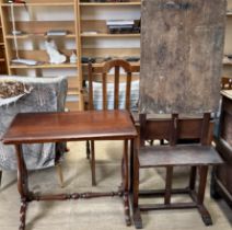 An oak artists easel together with a Victorian occasional table