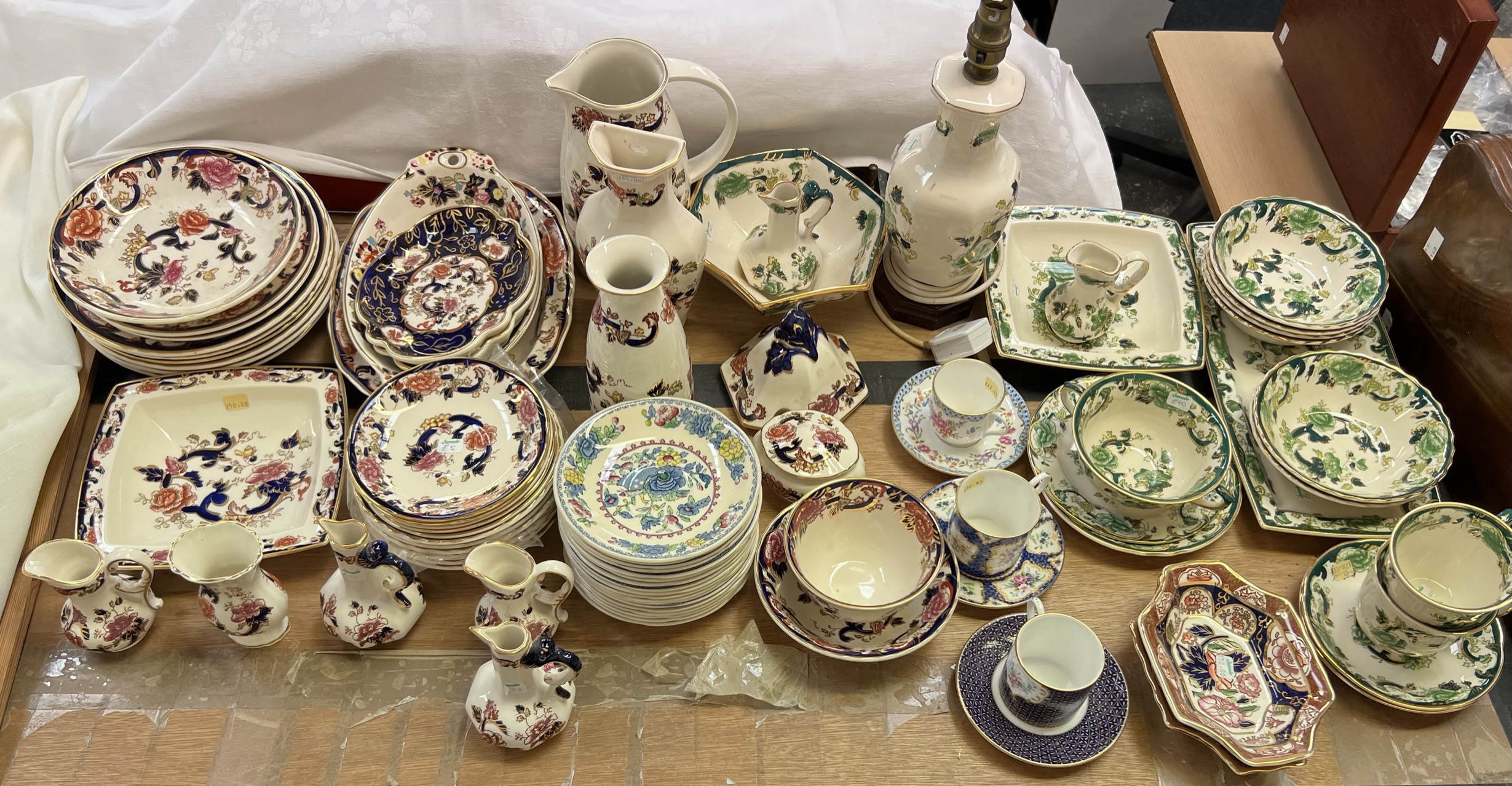 A large collection of Masons pottery including plates, cups and saucers, vases, jugs,