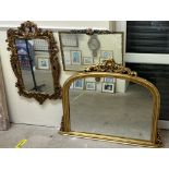 A gilt decorated overmantle mirror together with two other wall mirrors