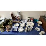 Studio pottery cottages together with various pottery jugs, part dinner set,