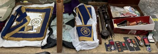 Of Masonic interest including aprons and sashes together with silver gilt RAOB jewels etc,