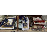 Of Masonic interest including aprons and sashes together with silver gilt RAOB jewels etc,