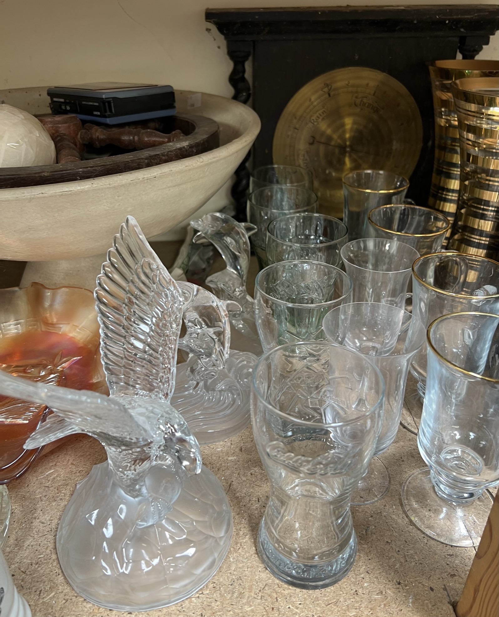 Brass vases together with glass vases, barometer, pocket watch, drinking glasses, carnival glass, - Image 3 of 4