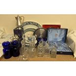 A set of four Thomas Webb crystal glasses, boxed together with a Royal Doulton crystal decanter,