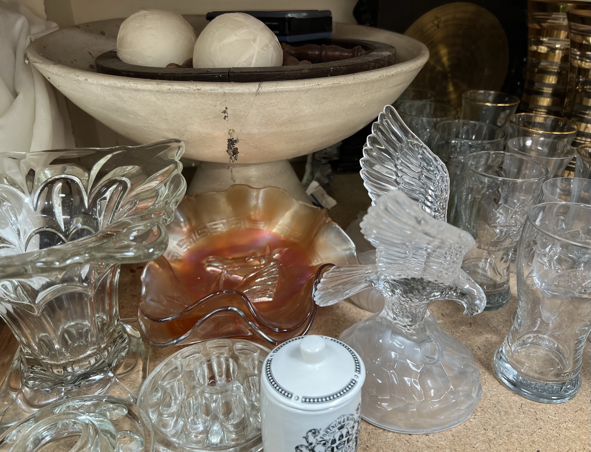 Brass vases together with glass vases, barometer, pocket watch, drinking glasses, carnival glass, - Image 4 of 4