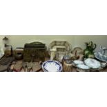 A jug and basin set together with part dinner sets, jugs, copper,