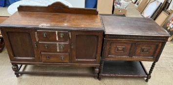 An oak sideboard together with an oak gramophone cabinet