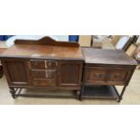 An oak sideboard together with an oak gramophone cabinet