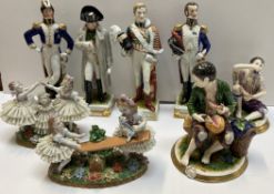 A set of four German porcelain figures of military men including LePic, Exelmans,