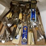 Assorted electroplated cutlery including forks,