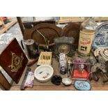 A spelter clock, together with an electroplated hot water jug, a Mabel Lucie Attwell child's bowl,