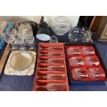 A Midwinter Brama pattern fruit bowl together with Cristal drinking glasses, glass bowls, telephone,