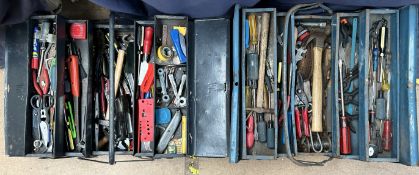 Two tool boxes containing numerous tools including spanners, screwdrivers,