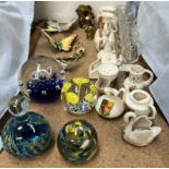 Glass paperweights, together with crested wares, butterflies,