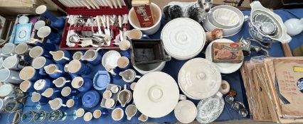 Devonmoor pottery together with a cased part flatware service, chamber pots, Spong Mincer,