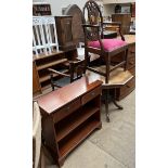 A George III mahogany shield back elbow dining chair with drop in seat together with an inlaid