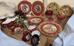 Assorted Limoges porcelain together with other decorative porcelain plates, copper lustre jugs,