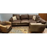 A brown leather corner suite