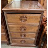 A Chinese hardwood filing cabinet with a square top above two deep drawers with faux drawer fronts