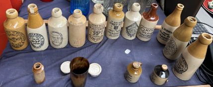 Eight Stoneware Ginger Beer Bottles together with other stoneware bottles etc