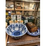 Portmeirion pottery storage jars together with a pottery meat plate, pottery wash bowl,