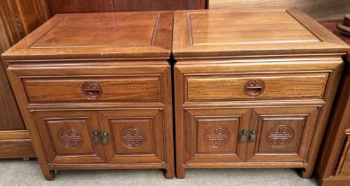A pair of Chinese hardwood side cabinets with square top,