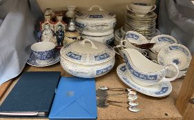 A Coalport Revelry pattern part dinner service together with Rye pottery figures, stein,