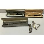 A Parker 61 fountain pen together with another Parker fountain pen, silver handled paper knife,