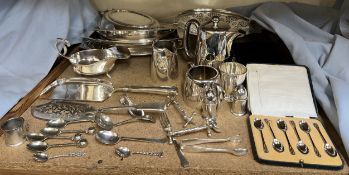 Assorted electroplated wares including entree dishes and covers, part tea set,