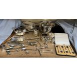 Assorted electroplated wares including entree dishes and covers, part tea set,