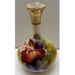 A Royal Worcester porcelain single stem vase painted with blackberries leaves and flowers,
