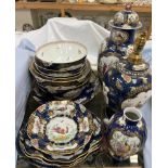 Booths scale blue dishes together with similar bowls, vases,