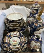 Booths scale blue dishes together with similar bowls, vases,