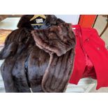 A Regency Furs coat together with a fur shrug and a red coat