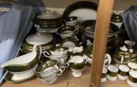 A Wedgwood bone china Florentine W4170 pattern part tea and dinner service in green and gold