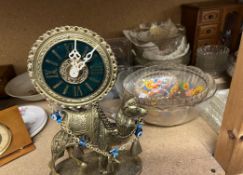 Model ships together with a part tea service, camel clock,