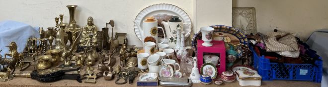 A J & G Meaking pottery part coffee set together with Limoges porcelain, brasswares, scarves,