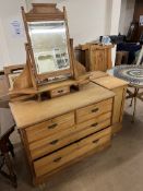 An Edwardian pitch pine dressing chest together with a pot cupboard