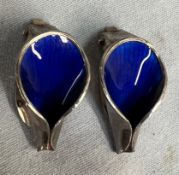 A pair of J Tostrup, Norway sterling silver and blue enamel clip on earrings