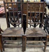 A pair of bobbin turned dining chairs,