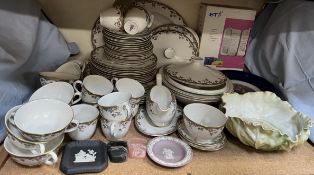 A Royal Doulton Lynnewood pattern part tea and dinner service together with Wedgwood pottery etc