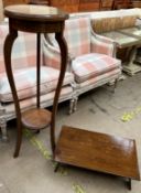 An Edwardian mahogany jardiniere stand on square legs together with a folding tray table