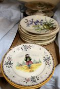 A 19th century floral decorated part dessert set together with Quimper plates