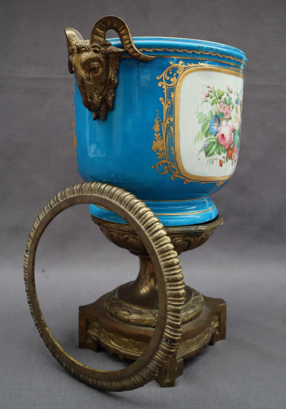 A 19th century Sevres style jardiniere mounted as a vase with an gilt metal mounted rim, - Image 10 of 10