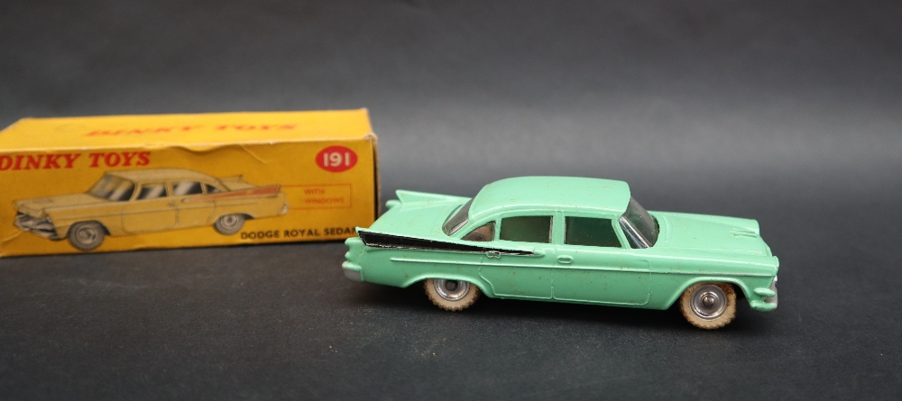 A Dinky Toys 191 Dodge Royal Sedan in pale green with black flash, spun hubs, - Image 2 of 3