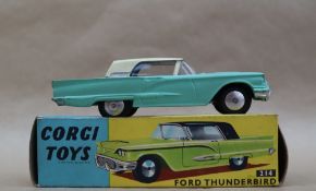 Corgi Toys 214 Ford Thunderbird Hardtop, pale green body, cream roof, 1959 rear number plate,