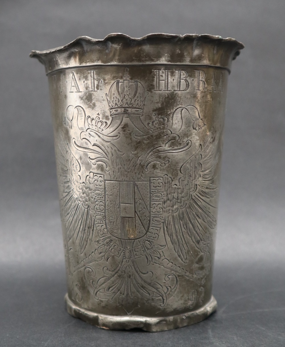 Emperor Francis Joseph I of Austria pewter foot washing beaker, of flared tapering form, - Image 3 of 15
