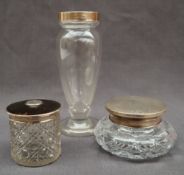 An Elizabeth II silver topped dressing table pot of circular form with a cut glass body, Birmingham,